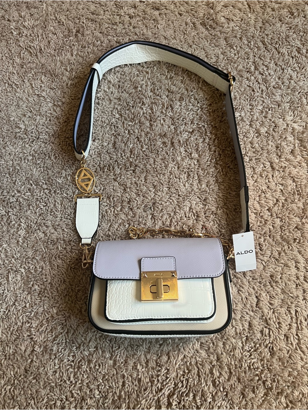 ALDO White & Lilac Textured Crossbody with Gold Hardware